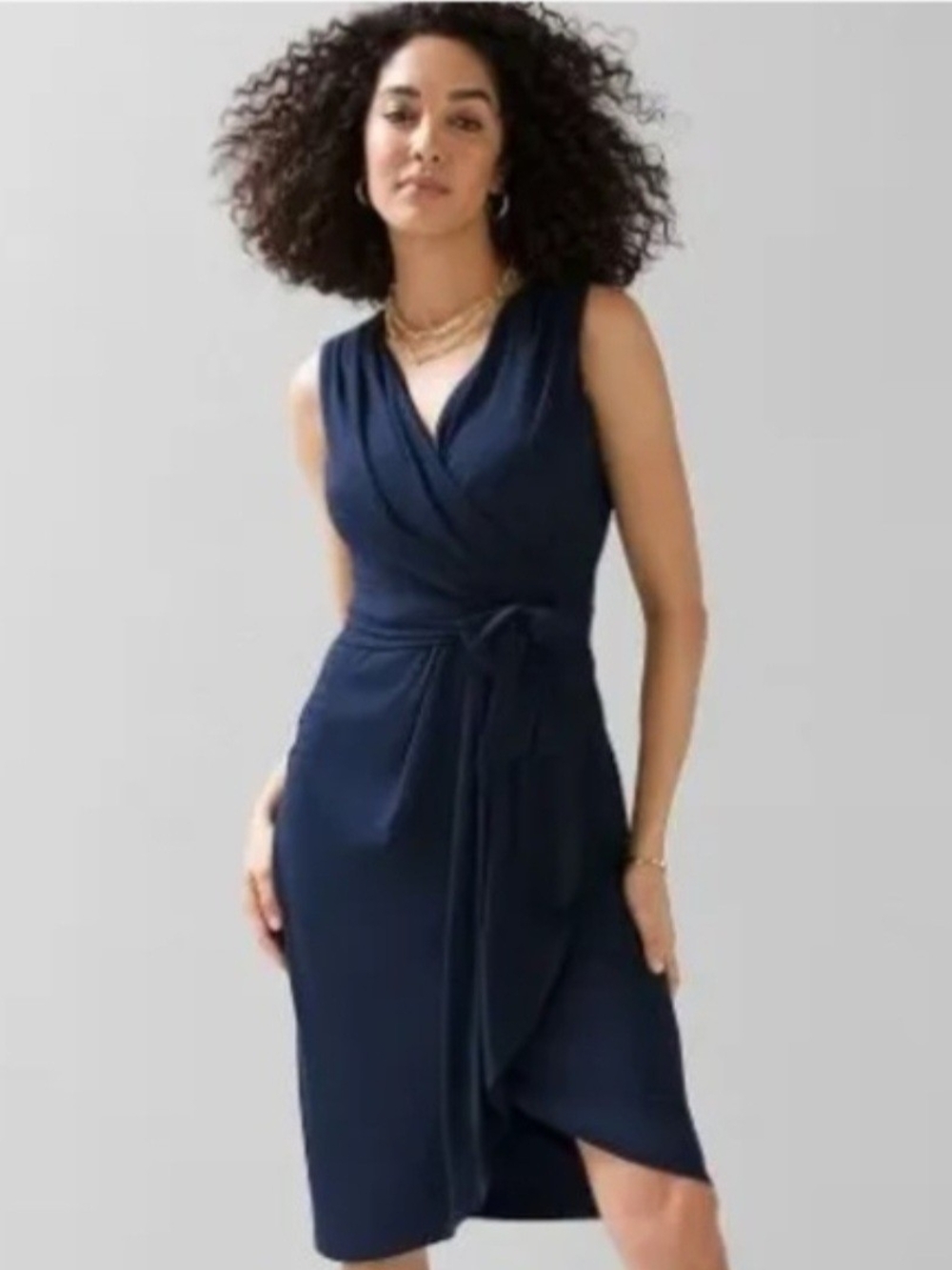 NWT White House Black Market draped slub sheath dress Navy Size 14.